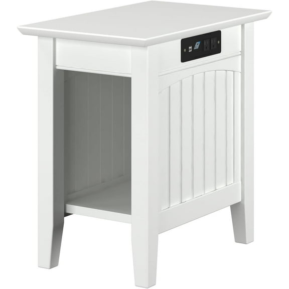 Atlantic Furniture Nantucket Chair Side Table with Charging Station, White, "chair side table (22"" x 14"")"