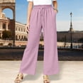 thumbnail image 2 of Summer Linen Pants Women Drawstring Elastic Waist Wide Leg Palazzo Pants Casual Flowy Beach Cropped Trousers Light Purple M, 2 of 4