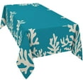 thumbnail image 2 of Teal Coral Rectangle/Square/Round Waterproof Tablecloths 60x120 inch Aqua Summer Beach Nautical Seaside Coastal Polyester Table Cloth Table Cover Tabletop for Wedding Party Dinner, 2 of 6