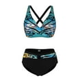 thumbnail image 3 of UTSJKR Women 2 Piece Swimsuits Wrap Front Bikini High Waisted Bottom Tummy Control Bathing Suits Vintage Print Swimwear Sky Blue XXL, 3 of 3