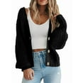 thumbnail image 3 of Women'S Chunky Knit Open Front Sweater Long Sleeve Button Loose Short Cardigan Outerwear Coats Black XL, 3 of 9