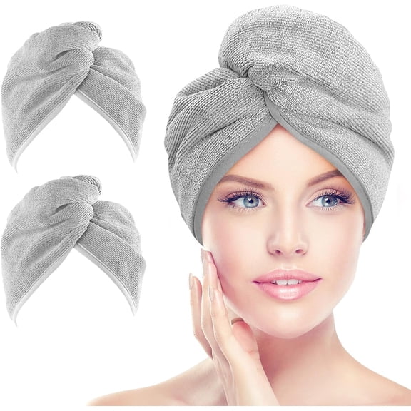 2 Pack Microfiber Hair Towel Wrap,Super Absorbent Quick Dry Hair Turban for Drying Curly,Long & Thick Hair 10 inch X 26 inch