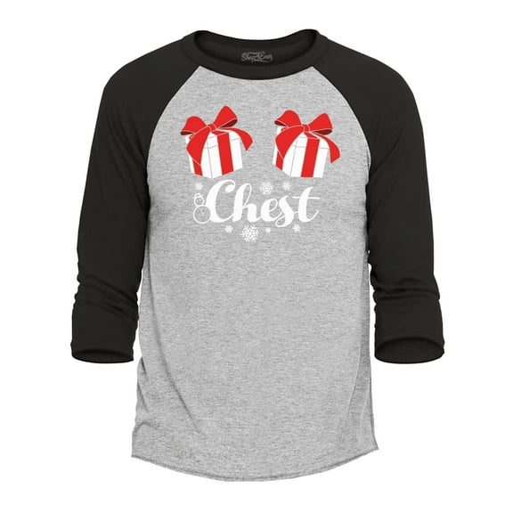 Shop4Ever Men's Chest Nuts Funny Couples Matching Christmas Raglan Baseball Shirt Large Heather Grey/Black