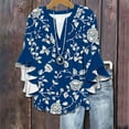 thumbnail image 2 of BangWanChi Women's Printed V-Neck Casual Blouse 3/4 Lace Sleeve Floral Print Tops with Button, 2 of 5