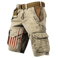thumbnail image 2 of Men's Vintage Distressed Cargo Shorts with Ripped American Flag Print and Multi-Pockets Featuring Relaxed Fit Design for Summer Beach Fishing Hiking Camping Trips Daily Casual Wear Khaki XXL, 2 of 5
