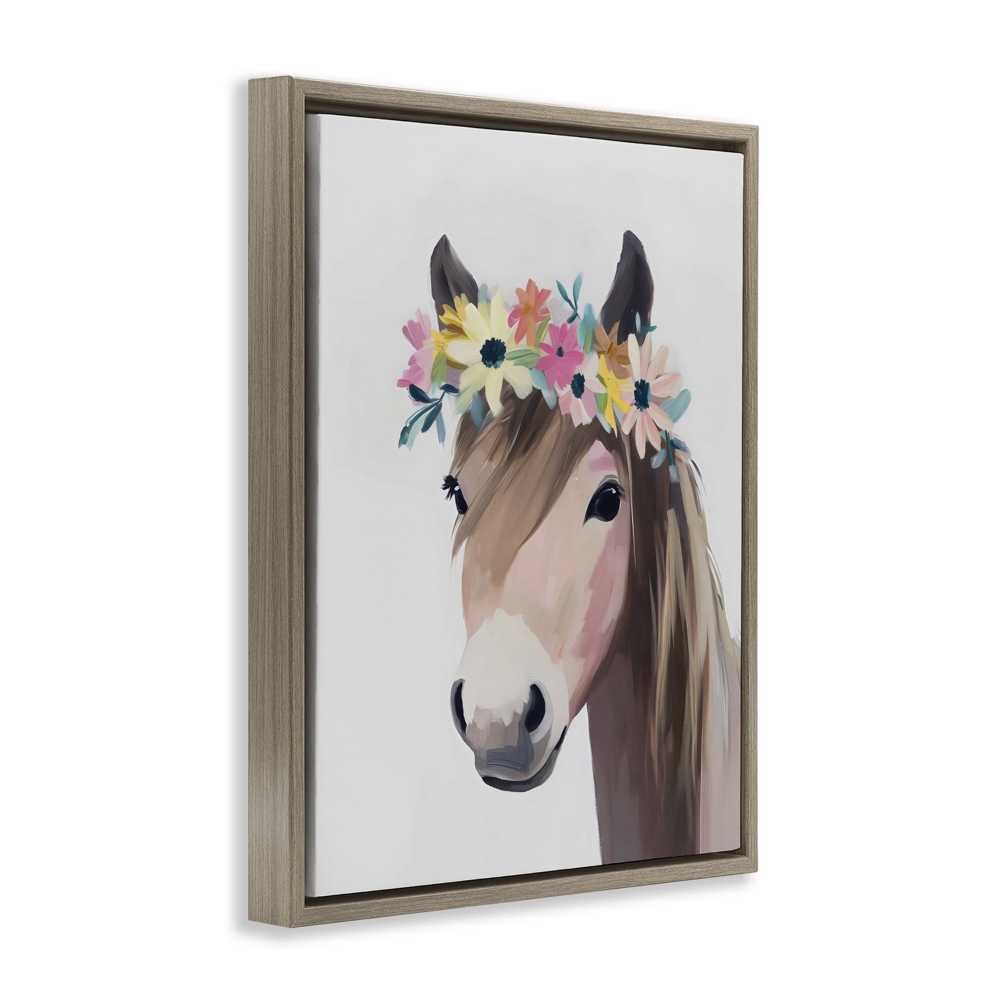 Stupell Industries Flower Crown Horse Brown Framed Floater Canvas Wall Art, design by The Prints Vibe