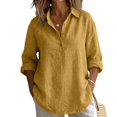 thumbnail image 4 of Linen Button Down Shirt Women Long Sleeve Plus Size Linen Tops Linen Apparel Linen Popover Shirt Women Linen Shirts for Women Casual Gauze Peasant Blouses for Women,Gold,2XL, 4 of 9
