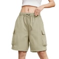 thumbnail image 5 of Womens Stretchy Cargo Shorts with Pockets Drawstring Elastic Waist Casual Summer Outdoor Bermuda Shorts Khaki XL, 5 of 7