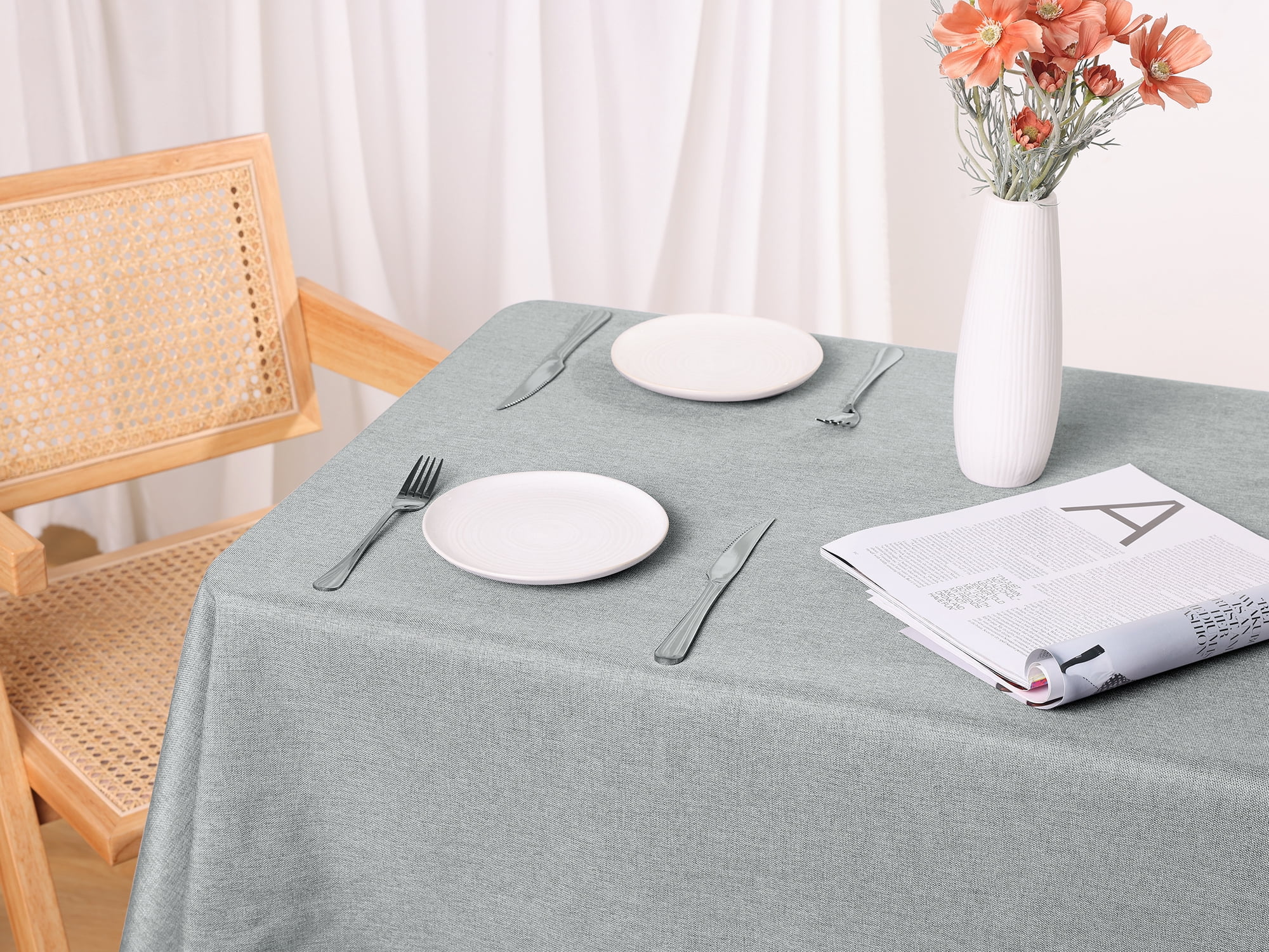 Unique Bargains Rectangle Cotton Linen Spillproof Table Cover Tablecloth Grey 55"x94"