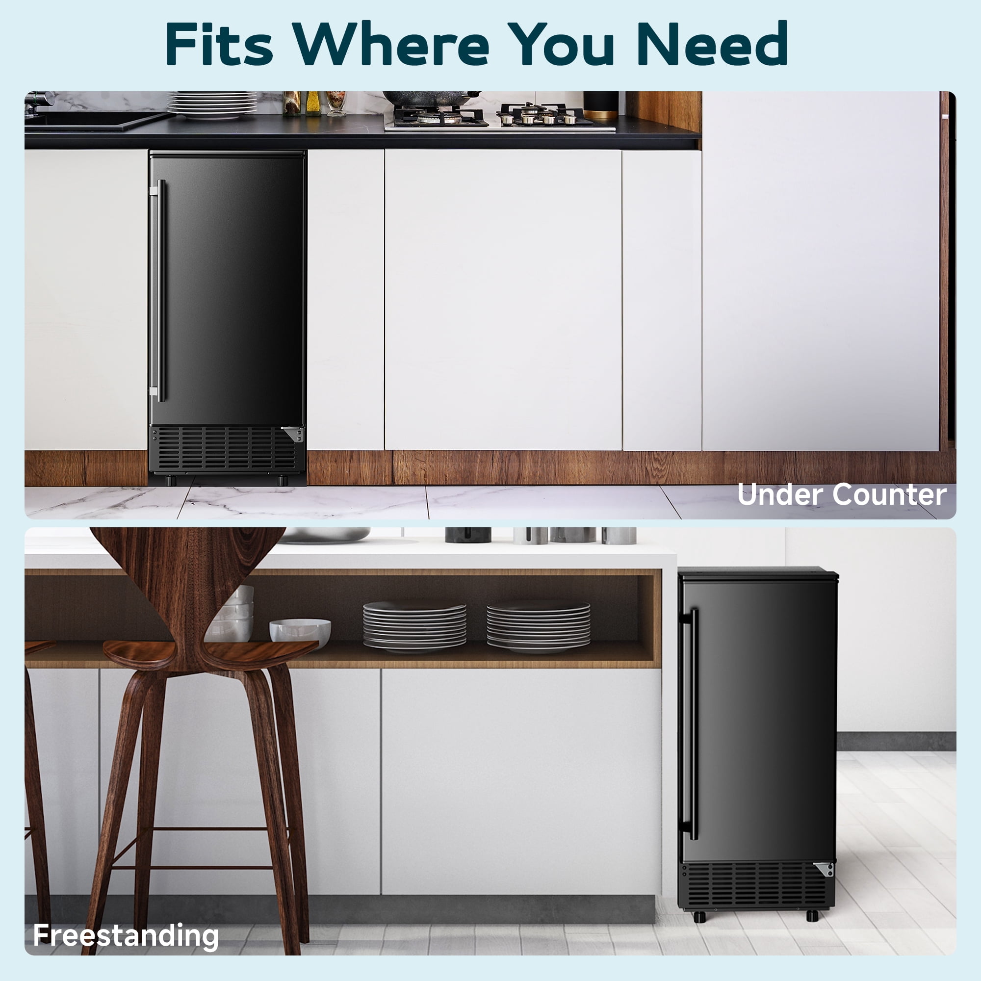 EUHOMY 80lbs Under Counter Ice Maker, Built-In Commercial Cube Ice Machine with Drain Pump, Auto Clean, Black