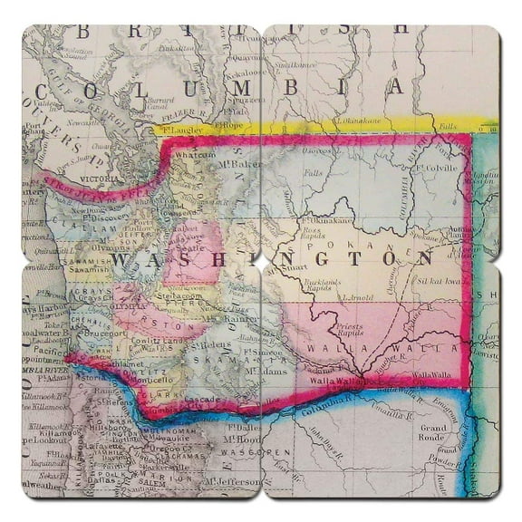 Torched Washington Old World Map Coaster Drink Beer Coaster 4"x4" Multicolor