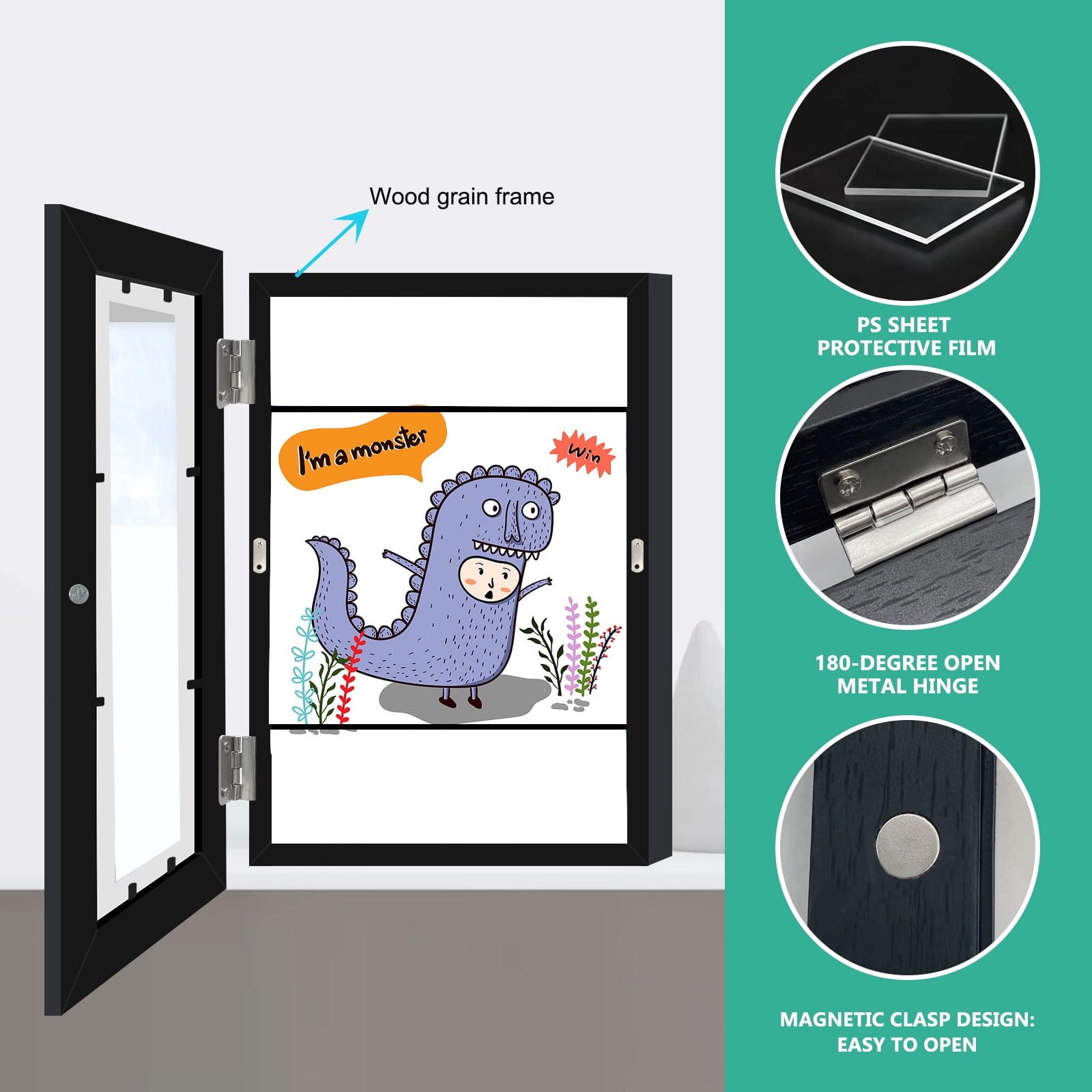 Kids Art Frames Front Opening Changeable Sets of 2 Black 8.5X11" Artwork Frames for Kids Drawings Storage Frames Children Art Projects Schoolwork Crafts Hanging Art Displays