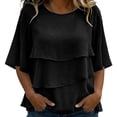 thumbnail image 2 of ClodeEU Women's Chiffon Tiered Ruffle Flared 3/4 Sleeve Blouse ,Casual Loose Fit Bohemian Top Black,Women's Plus L, 2 of 6