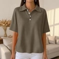 thumbnail image 7 of Qwertyu Women's Waffle Knit Short Sleeve Button Down Collared Polo Shirt Casual Loose Fit Tops for Spring Brown XL, 7 of 7