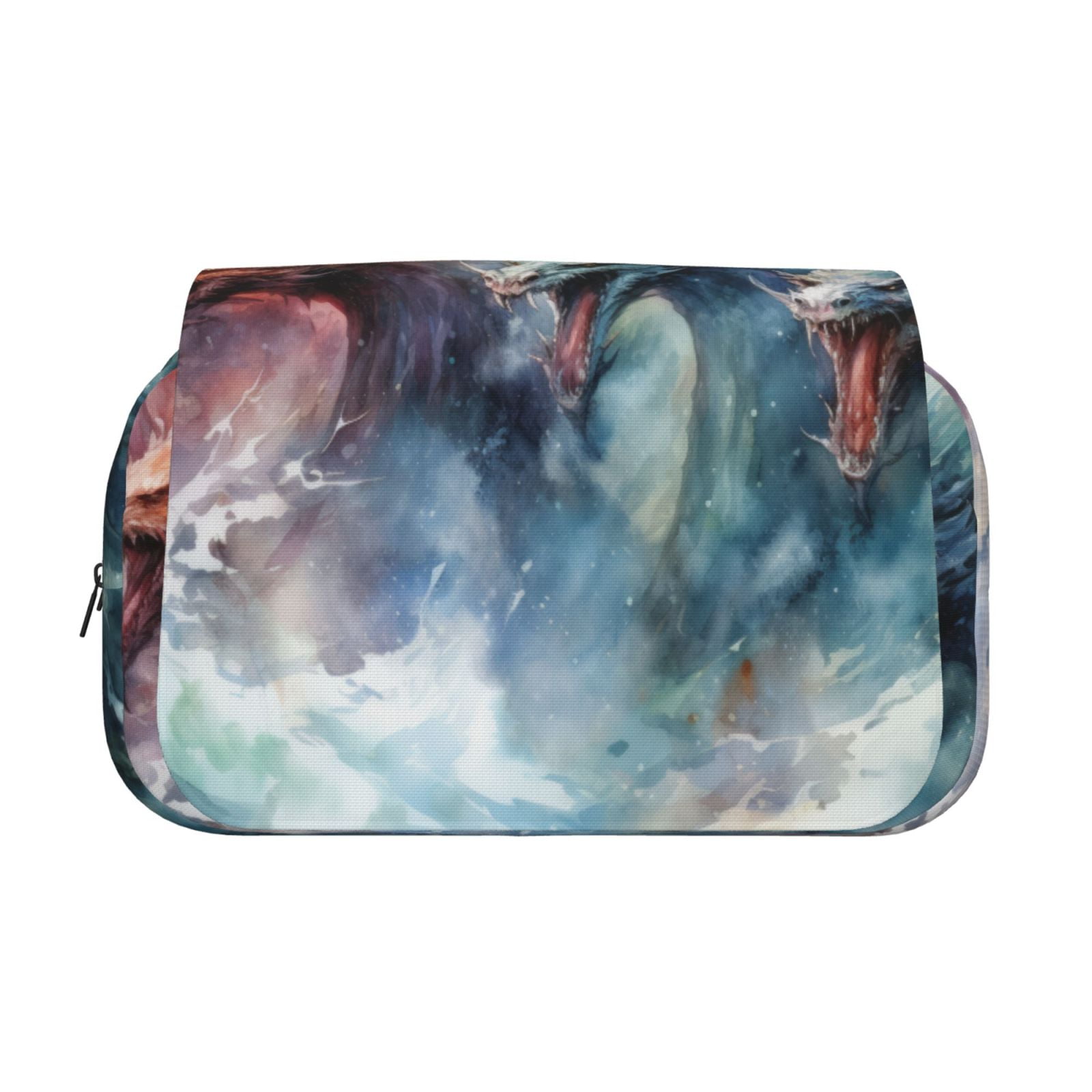 Rateoe Ink Style Wave Dragon Pattern Double Clamshell Pen Case, Storage Organizer with Two Zipper Compartments– Holds Up to 50 Pencils & Pens