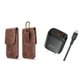 thumbnail image 1 of Wall Charger and Holster Bundle for Orbic Maui+: Vertical Magnetic Belt Holster Case (Brown) and 38W Dual Port (Power Delivery PD Type-C and USB-A) Power Adapter, 1 of 8