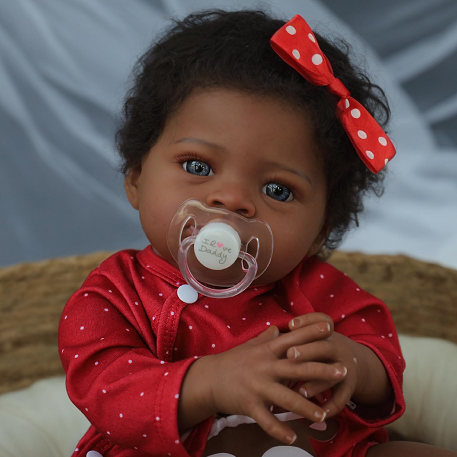 20 Inch Reborn Baby Doll Black Doll, Lifelike Baby Doll with Soft Cloth Body, Hand Rooted Curly Hair, Realistic African American Doll Toy for Kids Age 3+