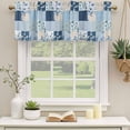 thumbnail image 3 of Blue Floral Valances for Windows, Decorative Rod Pocket Window Valance Curtains, Spring Flowers Plants Patchwork Grid Bohemia Short Curtain Drapes for Kitchen/Living Room, 2 Panels, 42" W x 12" L, 3 of 8