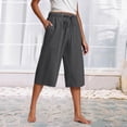 thumbnail image 2 of ABATAB Cotton Linen Pants for Women Wide Leg Lounge Cropped Trousers Drawstring Summer Beach Capri Trousers Outfits, 2 of 6