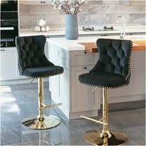 JERFIT Black Velvet Swivel Bar Stools with Backs, Set of 2, Adjustable Height Upholstered Counter Stools for Kitchen Island, Modern Tufted Pub Seating