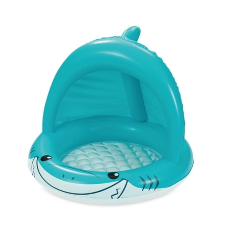 Play Day Inflatable Shark Shade Baby Splash Pool, Round, Blue, Ages 1-3, Unisex