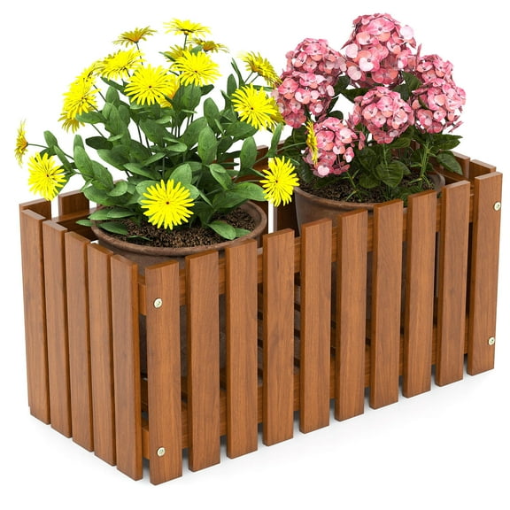 Costway 1 PCS Solid wood patio furniture outdoor slat style flower planter box flowerpot