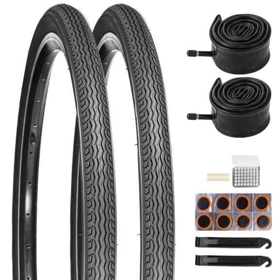 2 PCS 24x1.75 Bike Tire Set, City Road Bicycle Tires, Fast Rolling Rubber Replacement, Inner Tubes with Repair Kit, Smooth and Stable Upgrade for Urban Pavement and Park Path Cycling