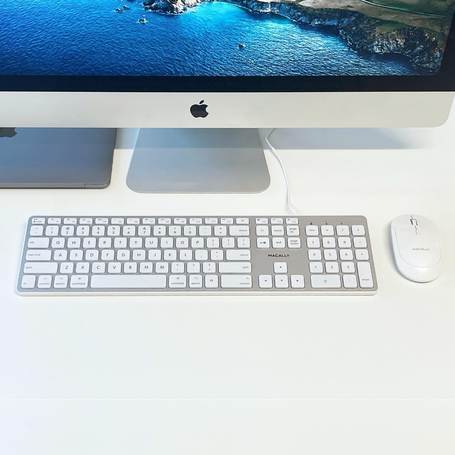 Macally Backlit Wired Keyboard for Mac | Compatible Apple Keyboard with Numeric Keypad | Comfortable All Day Typing, Compatible on Macbook Pro / Air, iMac, Mac Mini / Pro - Silver