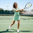thumbnail image 4 of BRGZLK 2 Piece Sets for Women Summer Crew Neck Short Sleeve Tops and Tennis Skirt Set Striped Matching Soft Comfortable Travel Skort Sets,Womens Clothing Green L, 4 of 5