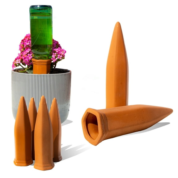 6-Pack Natural Self Watering Spikes - Terracotta - Automatic Plant Waterer for Indoor & Outdoor