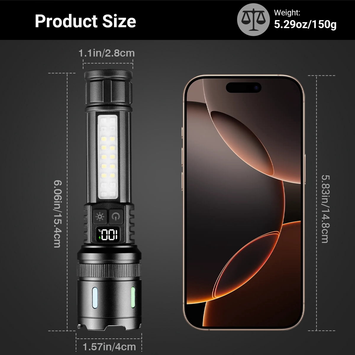 2pack High Lumens Rechargeable Flashlights,7Modes Super Bright Waterproof Handheld Powerful Flashlight with COB Sidelight and LCD Power Display for Emergencies/Home/Camping/Outdoor