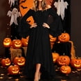 thumbnail image 2 of KICILVS Womens Halloween Costumes Plain Long Bell Sleeve Ruffle Trim Neck Drawstring Waist Flowy Maxi Party Dress Black, 2 of 7