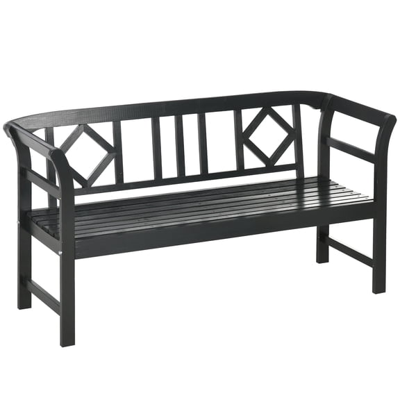 Outsunny 3-Seat Wooden Garden Bench, Outdoor Seating with Backrest and Armrests, Weather-Resistant, Gray