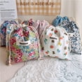 thumbnail image 3 of Bolsas de pañales con estampado de flores para mamá, bolsa de almacenamiento de pañales de algodón para bebé, bolsillo de cuerda para cochecito, paquete de transporte, viaje al aire libre, 3 of 4