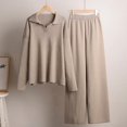 thumbnail image 6 of Women Fall 2 Piece Outfits Sweatsuits V-Neck Long Sleeve Sweatshirt Wide Leg Pants Tracksuit Lounge Sets Khaki S, 6 of 8