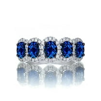 1.5 Carat round cut Classic five stone Sapphire and white diamond Wedding band on 10k White Gold