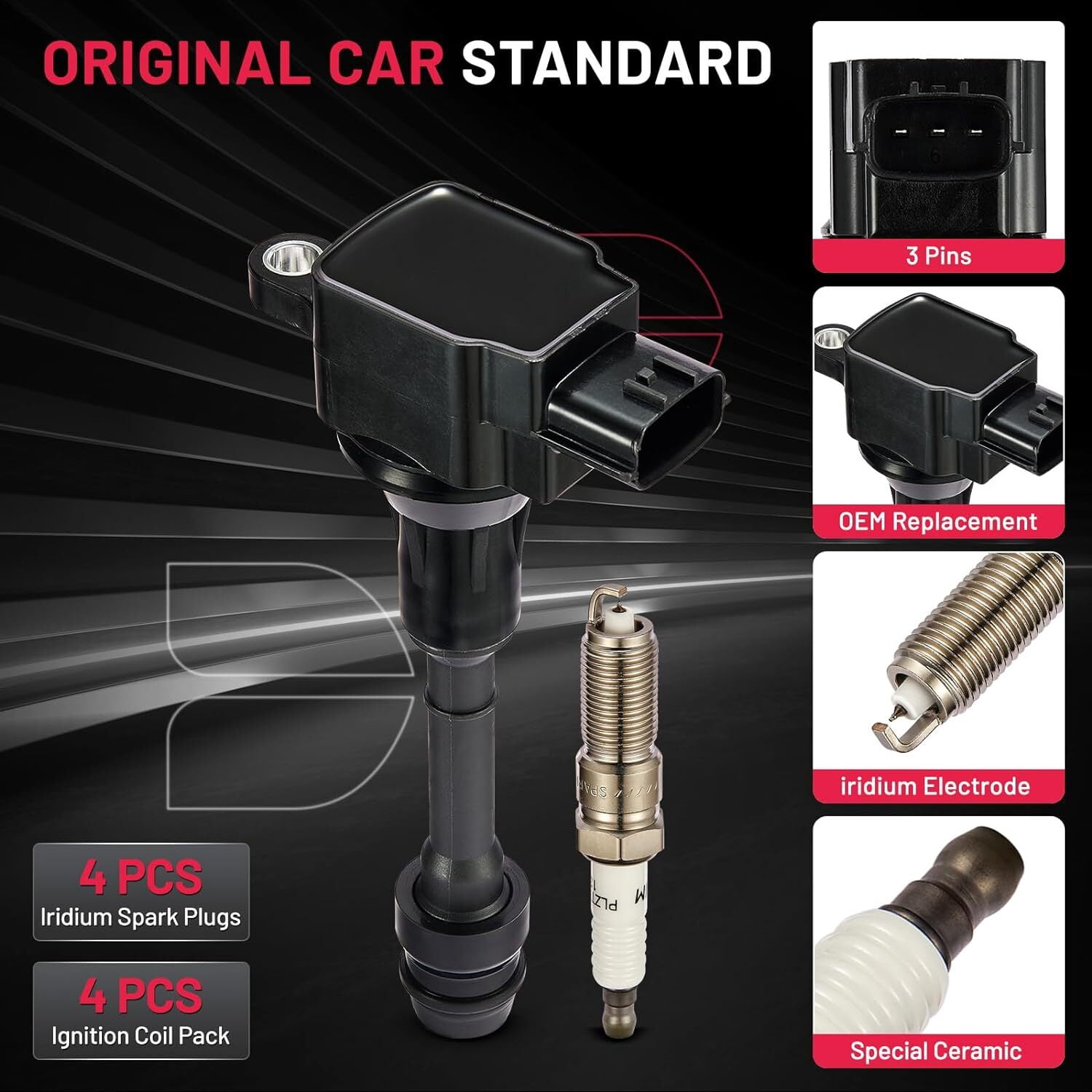 BDFHYK Ignition Coil Pack UF350 and Iridium Spark Plugs 4505 Compatible with Nissan 2002-2006 Altima 2002-2006 Sentra L4 2.5L Sets of 4