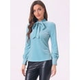 thumbnail image 4 of DARING DIVA Retro Velvet Long Sleeve Work Blouse Top M Light Blue, 4 of 6