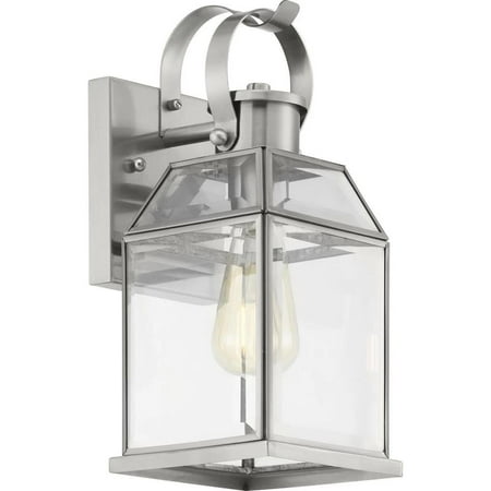 Canton Heights 1-Light 12.75 In. Stainless Steel Outdoor Wall Lantern With Clear Beveled Glass