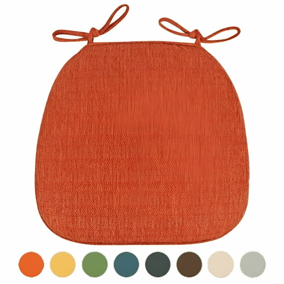 LAMIRO Chair Pads for Dining Chairs with Ties 4 Colors,Seat Cushions for Kitchen Chairs Farmhouse,Dining Room Chair Cushions Non Slip,Thick Washable Chair Cushion Pads Orange