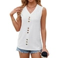 thumbnail image 3 of Hibeli Women's Eyelet V-Neck Buttoned Sleeveless Solid Color Tank Top, 3 of 7