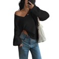 thumbnail image 3 of Women Fall Long Sleeve Sweater V Neck Tops Casual Light-Weight Knit Pullover Shirts Black L, 3 of 8