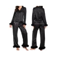 thumbnail image 5 of AIGUR Mommy and Me Matching Pajamas Long Sleeve Lapel Stripe Print Button Up Tops and Pants Set, 5 of 11