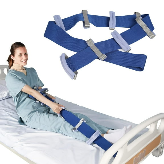Ehucon Bed Ladder Assist Pull Up Rope with 8 Padded Handles, 65 Inch Adjustable Blue Nylon Bed Mobility Aid for Sitting Up in Bed, Seniors and Post Surgery