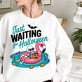 thumbnail image 3 of Just Waiting for Halloween Skeleton Sweatshirt – Funny Flamingo Pool Float Halloween Pullover, 3 of 6