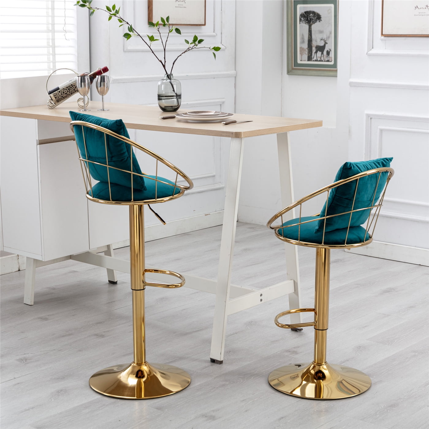 Bar Stools Set of 2, Modern Velvet Swivel Upholstered Counter