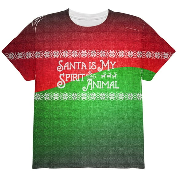 Christmas Santa is My Spirit Animal Sweater All Over Youth T Shirt Multi YMD