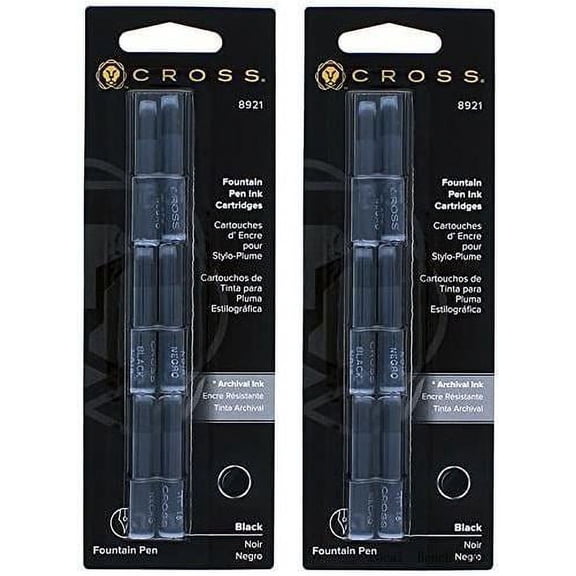 2 Packs - Cross Fountain Pen Cartridge Ink Refills, Black Ink Cartridges, 6 Per Card (8921)
