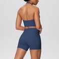 thumbnail image 6 of BiZtdJrK Women Workout 2 Piece Set Cropped Halter Tops and Yoga Shorts Matching Athletic Sets Lightweight Stretch Gym Running Sport Tracksuits Blue M, 6 of 6