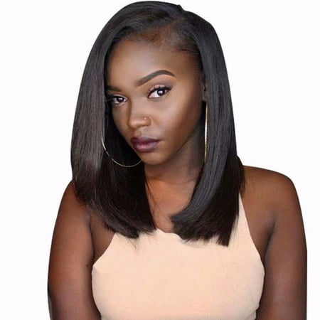BOWIN Bob Full Lace Side Part Wigs Brazilian Virgin Straight Human Hair with Pre-Pluck Hairline and Baby Hair, (Best Hair To Use For A Bob)